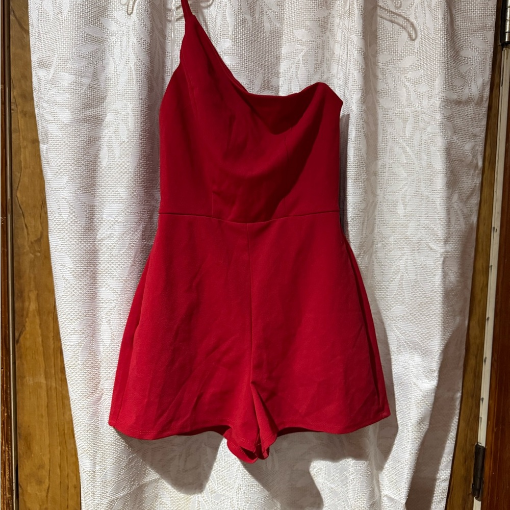 Red One-Shoulder Romper